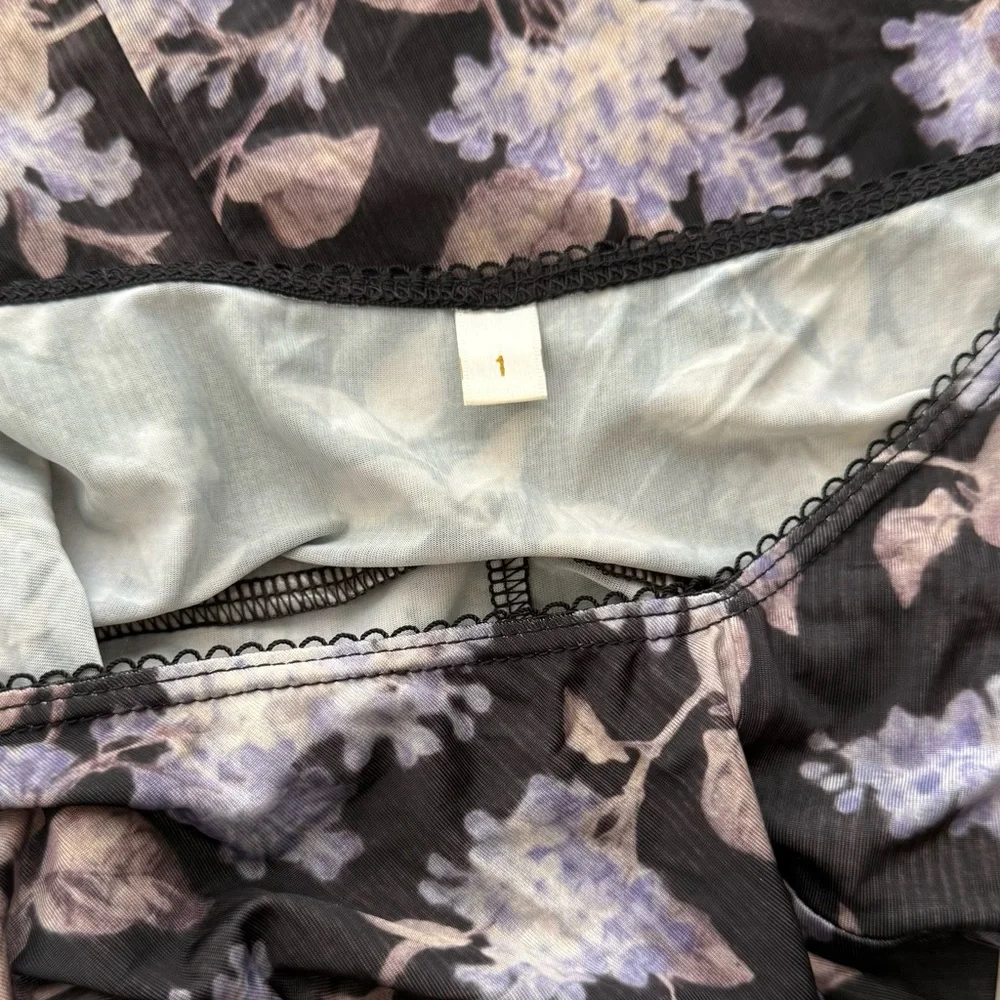 Zimmermann Floral Stretch Slip Mini Dress Black Lavender Purple Semi-Sheer - Picture 5 of 9